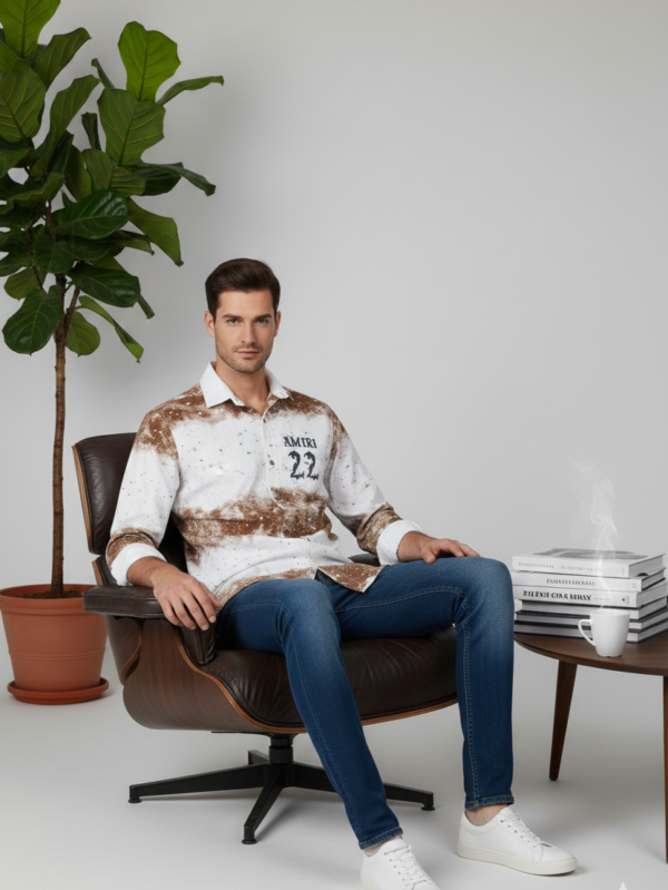 WHITE BROWN PRINTED SHIRT