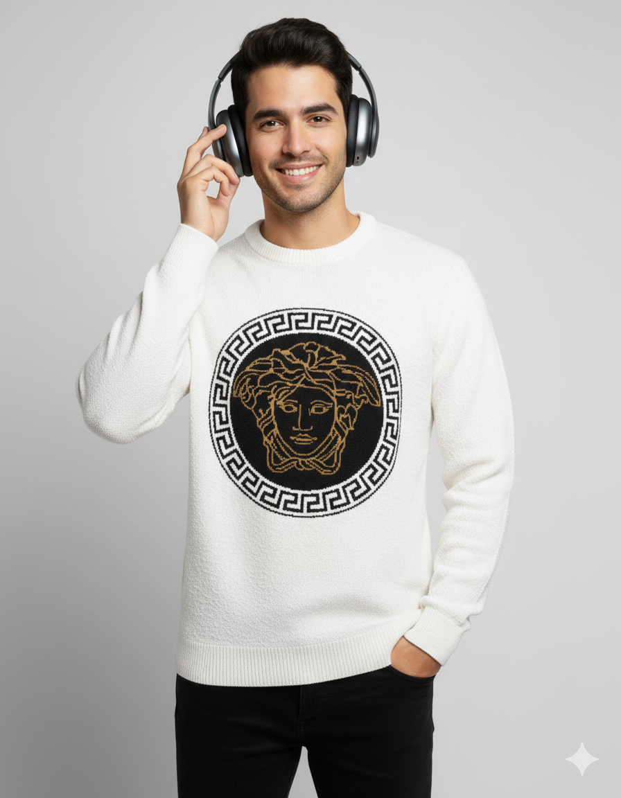 white sweater with print