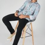 Geometrical Print Blue Shirt