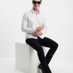White Geometric Micro-Printed Cotton Shirt