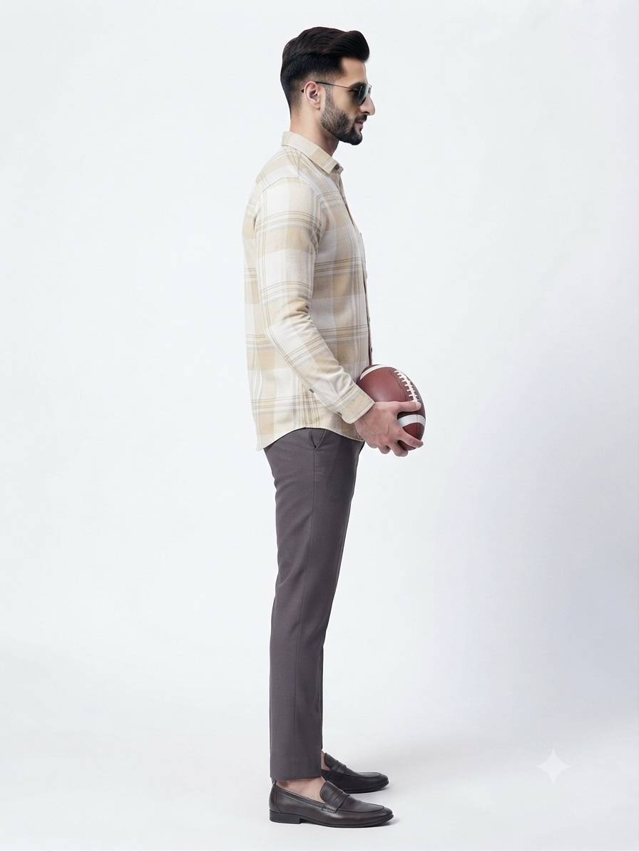 Soft Beige & Warm Yellow Checked Shirt - Image 3