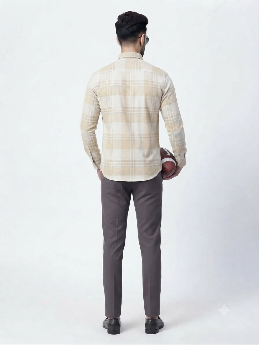 Soft Beige & Warm Yellow Checked Shirt - Image 5