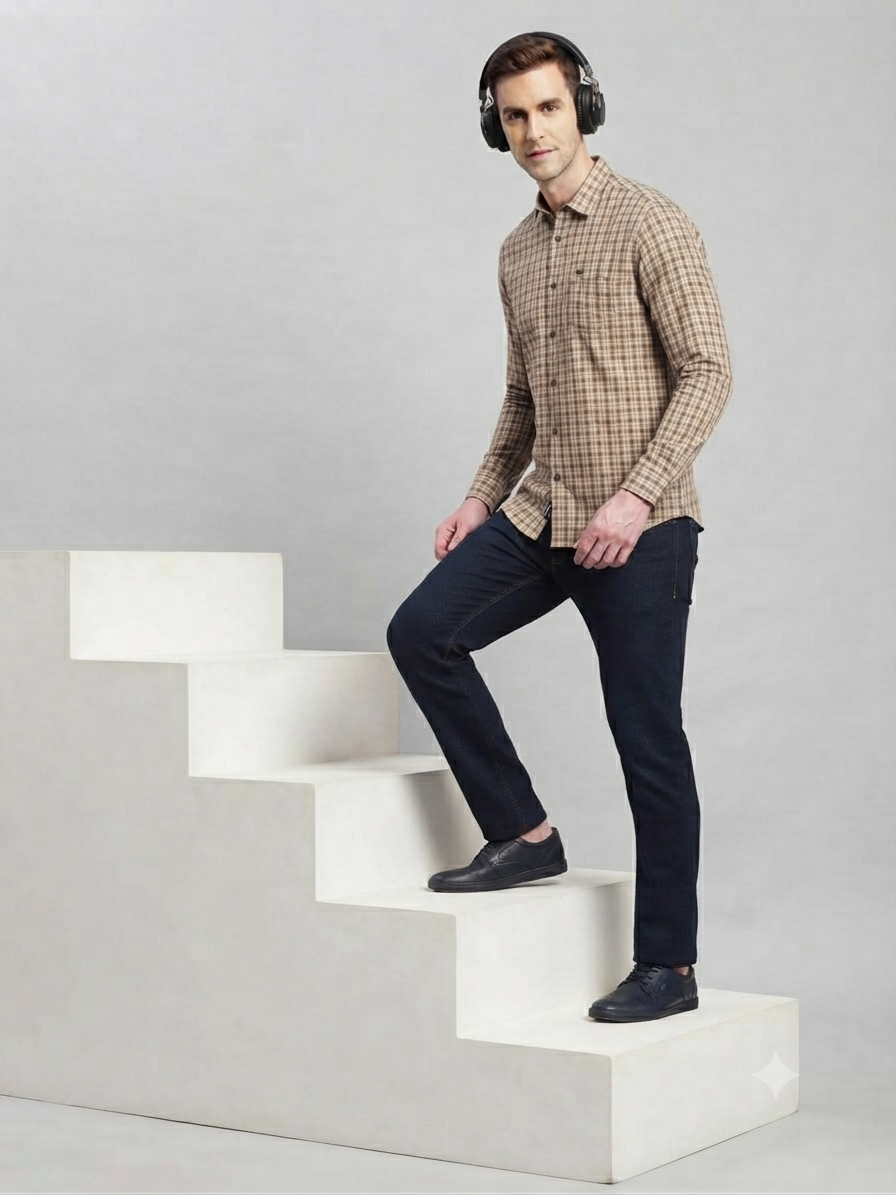 Warm Beige & Tan Plaid Grid Checked Shirt - Image 4