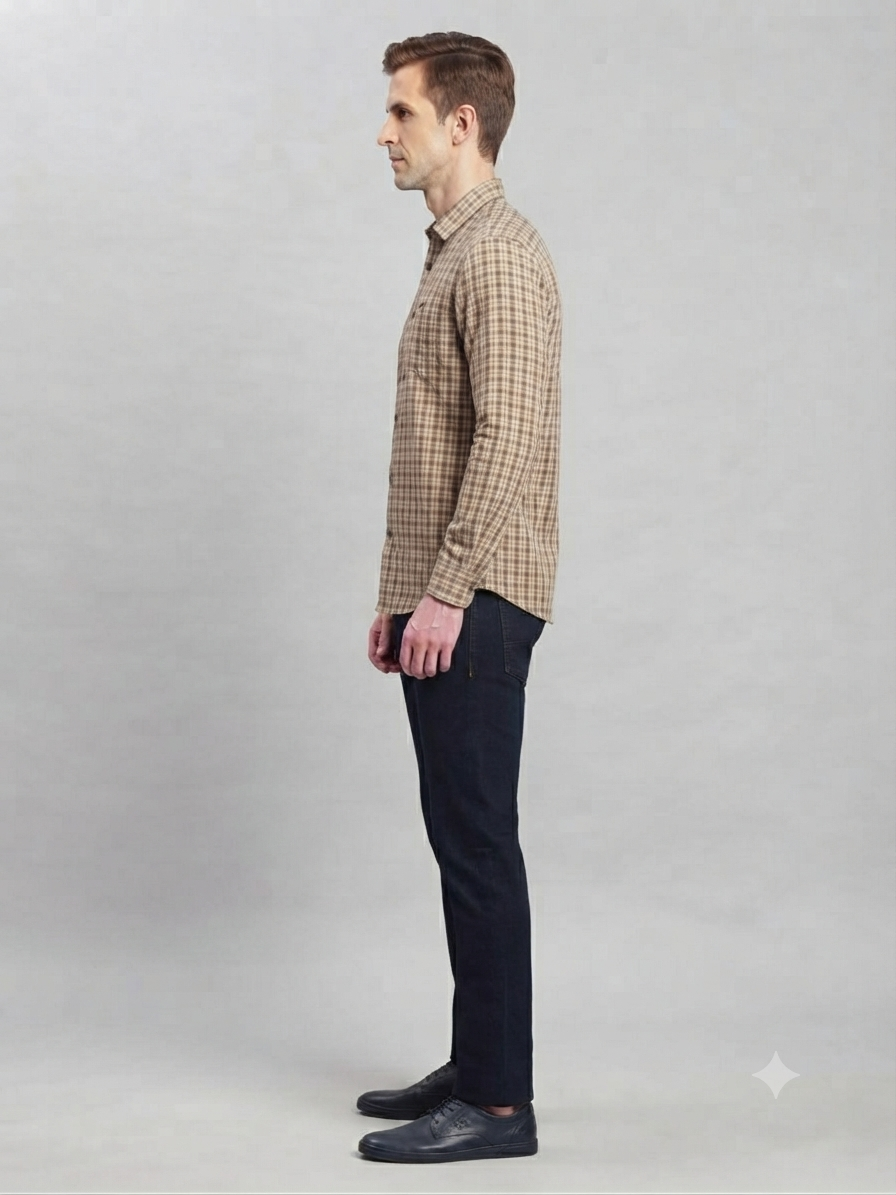 Warm Beige & Tan Plaid Grid Checked Shirt - Image 5