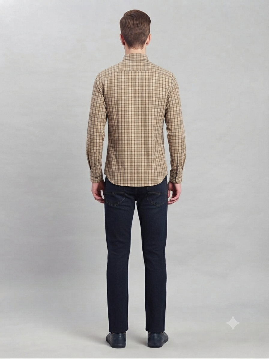 Warm Beige & Tan Plaid Grid Checked Shirt - Image 6
