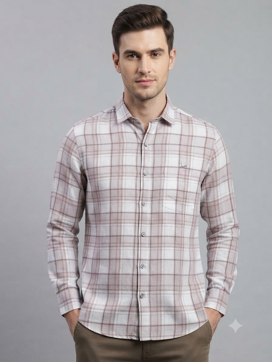 Rose Pink & Beige Plaid Checked Shirt - Image 3