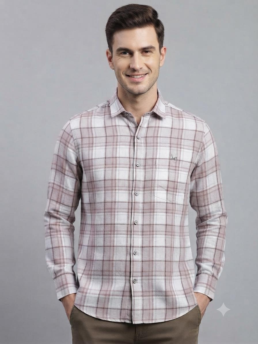 Rose Pink & Beige Plaid Checked Shirt - Image 2