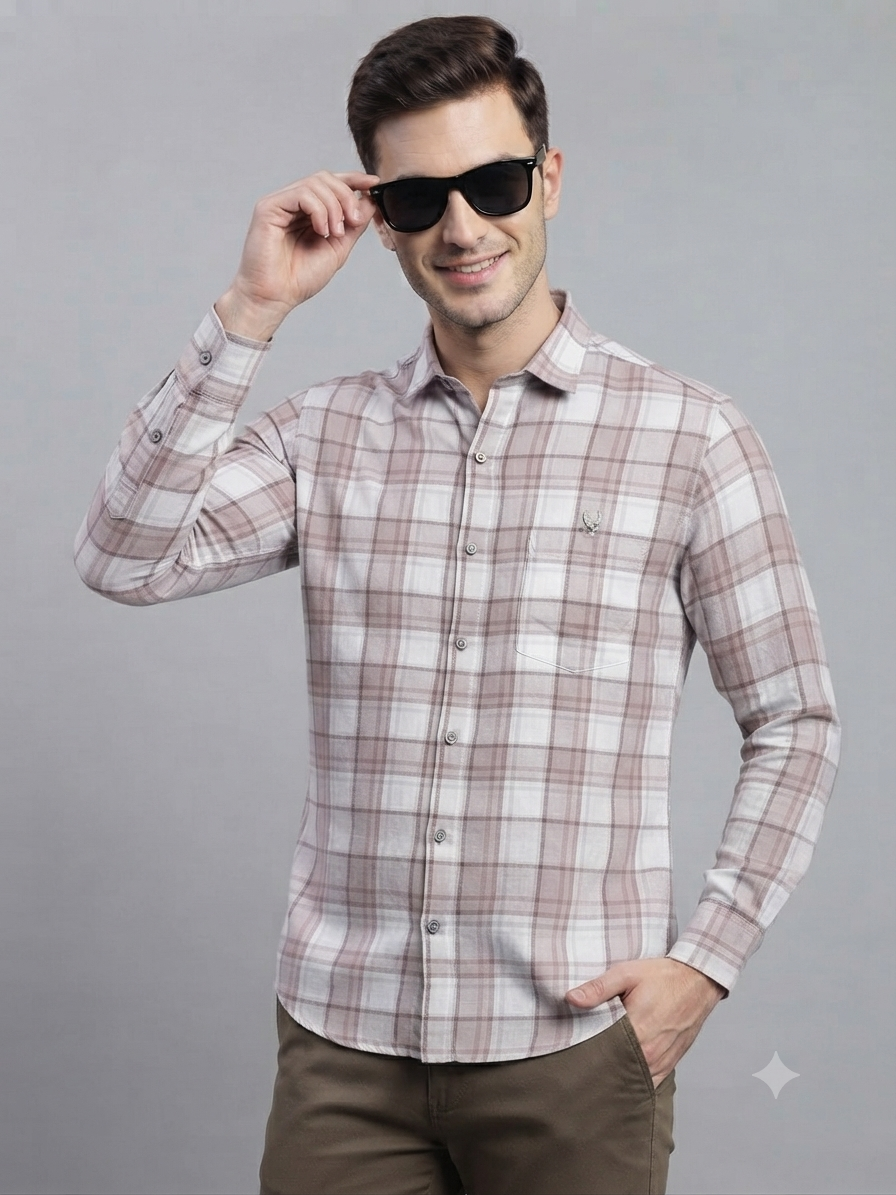 Rose Pink & Beige Plaid Checked Shirt
