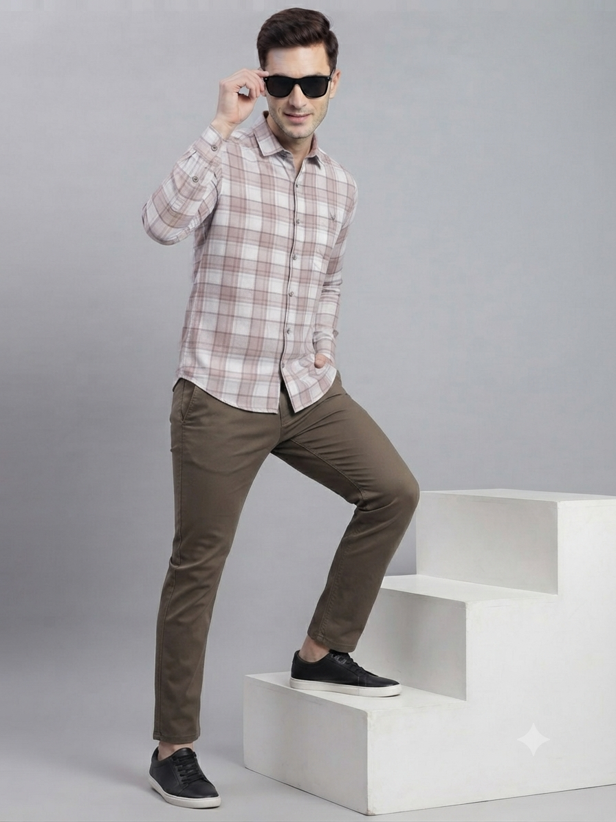 Rose Pink & Beige Plaid Checked Shirt - Image 4