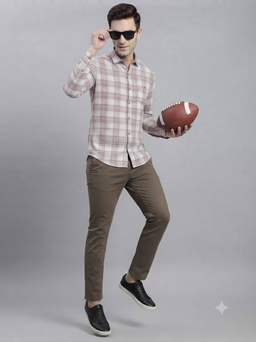 Rose Pink & Beige Plaid Checked Shirt - Image 5