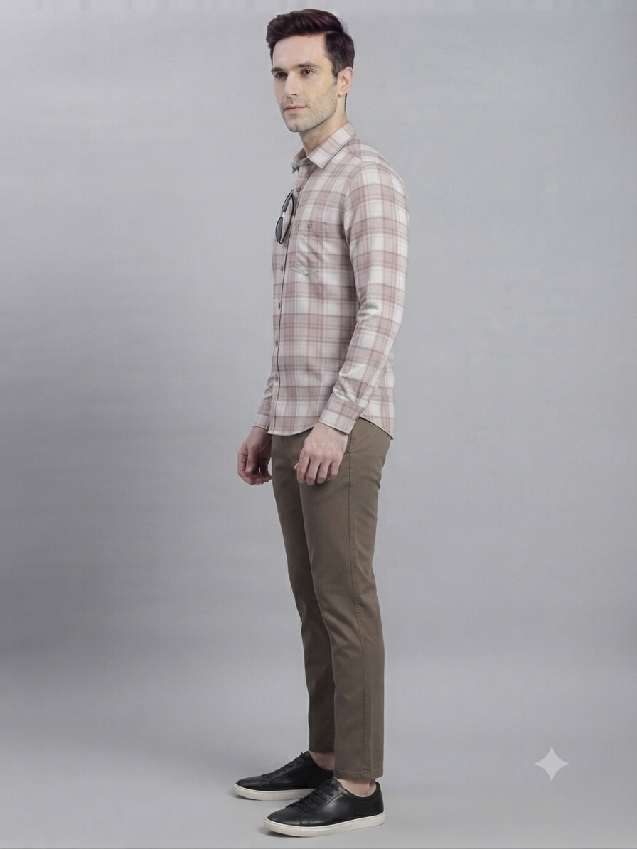 Rose Pink & Beige Plaid Checked Shirt - Image 6