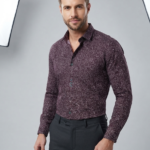 Deep Burgundy Wine Geometric Micro-Printed Shirt