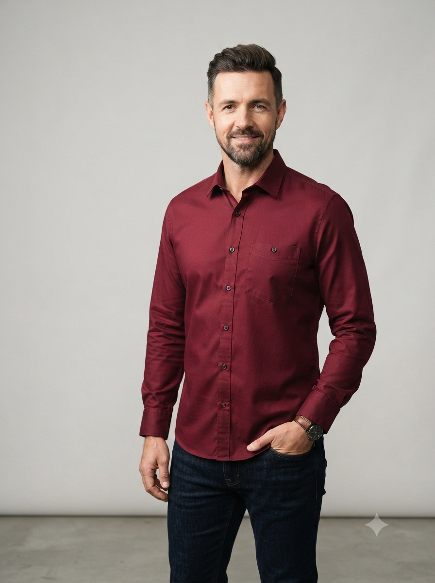 Rich Maroon Solid Casual Shirt - Image 6