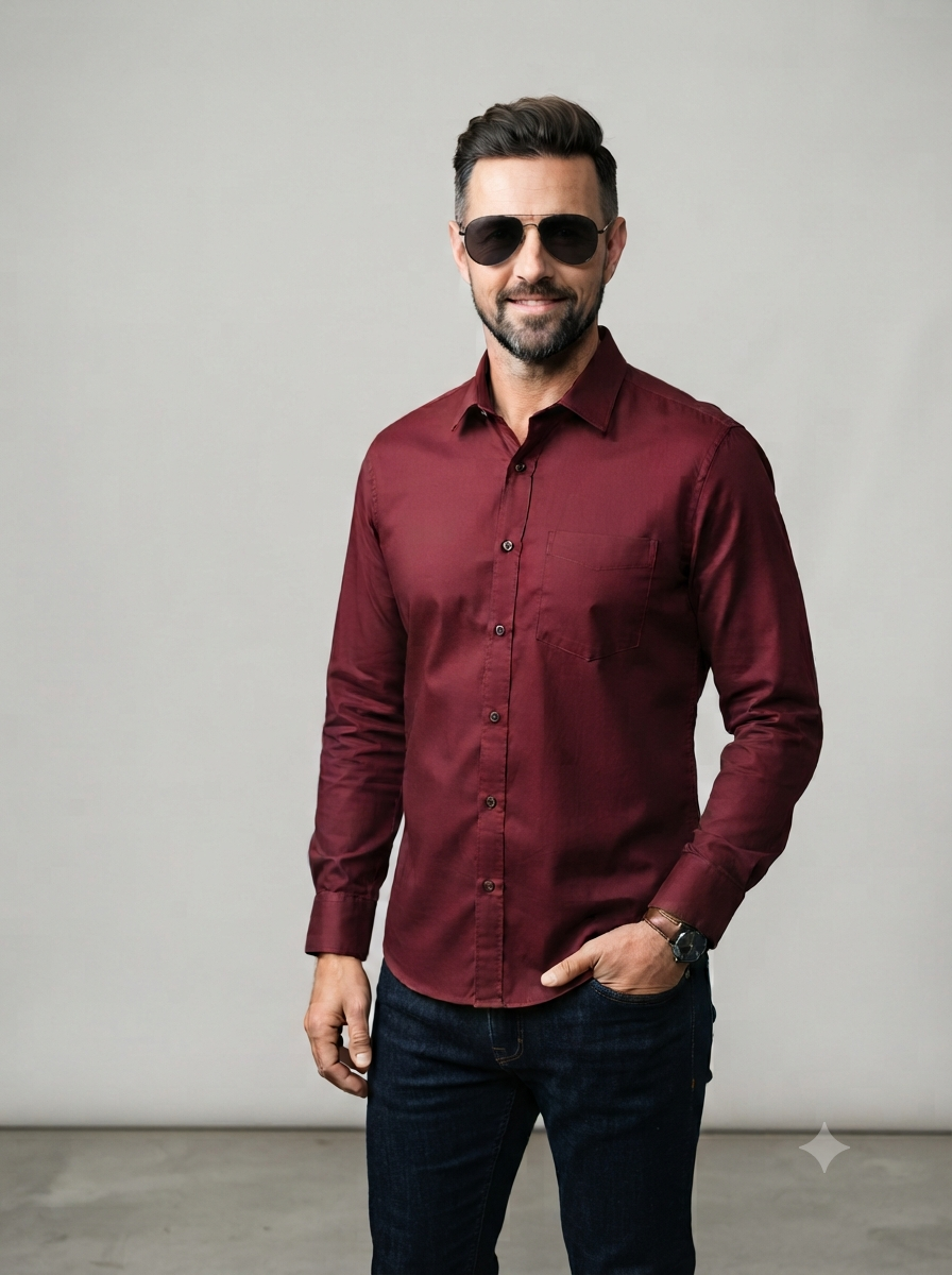 Rich Maroon Solid Casual Shirt - Image 5
