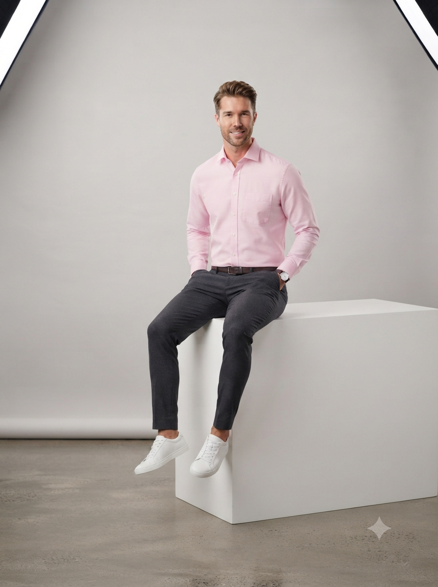 Men's Blush Light Pink Solid Cotton Shirt - Image 3