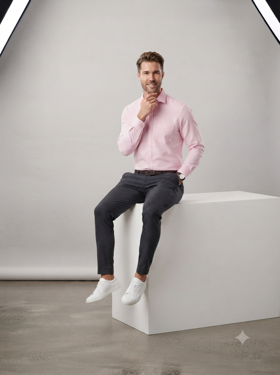 Men's Blush Light Pink Solid Cotton Shirt - Image 6