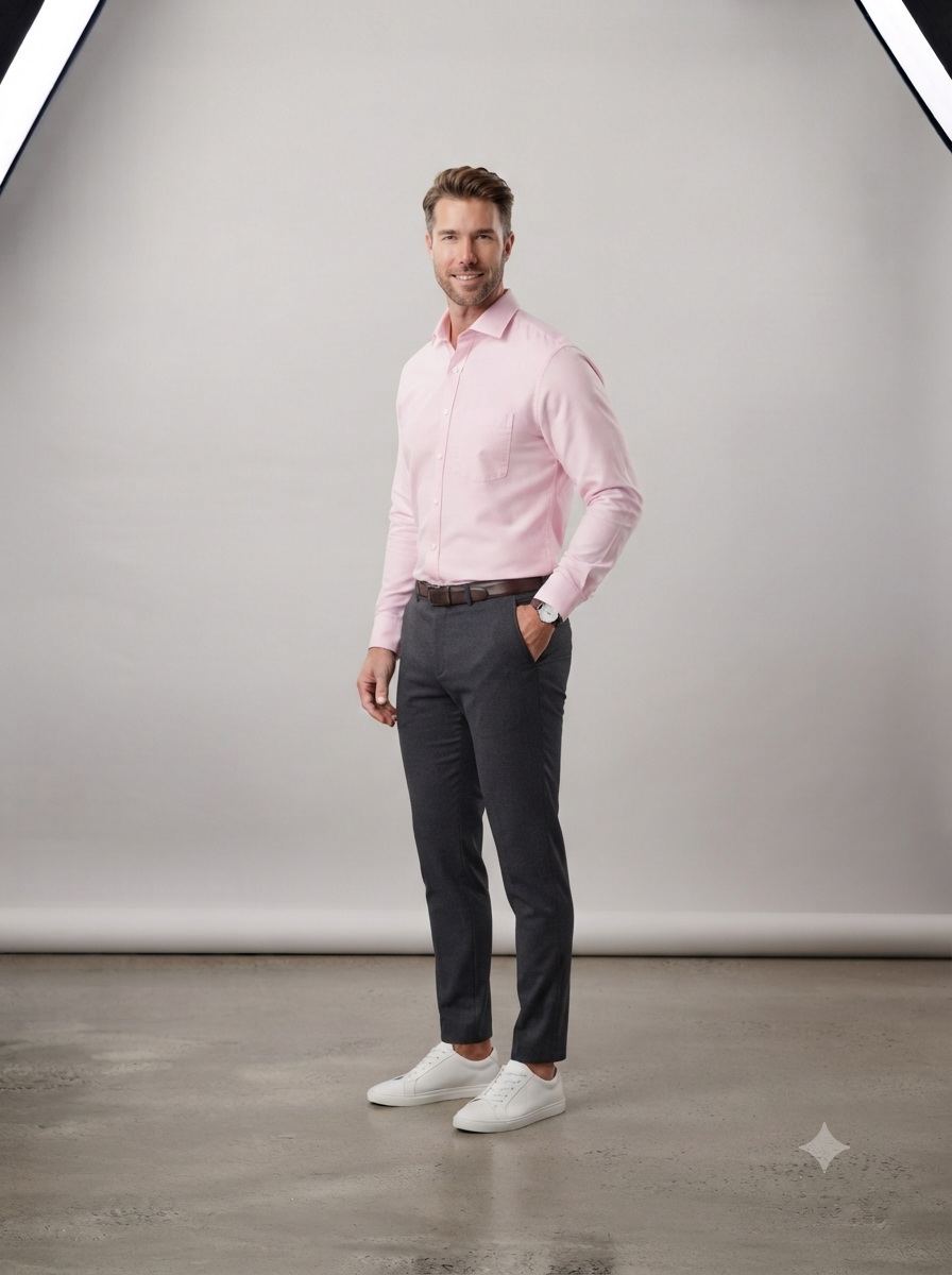 Men's Blush Light Pink Solid Cotton Shirt - Image 5