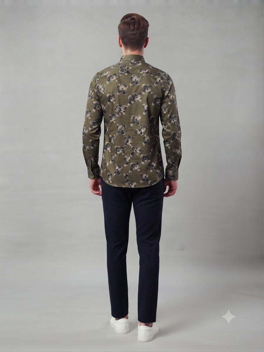 Olive Green Floral Printed Shirt - Image 6