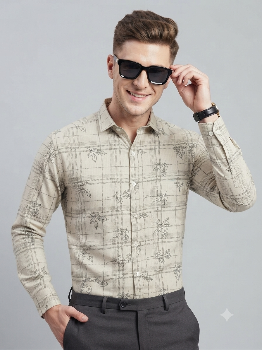 Botanical Leaf Print Cotton Shirt
