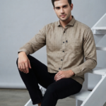 Beige Geometric Printed Cotton Shirt