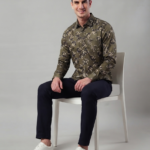 Olive Green Floral Printed Shirt