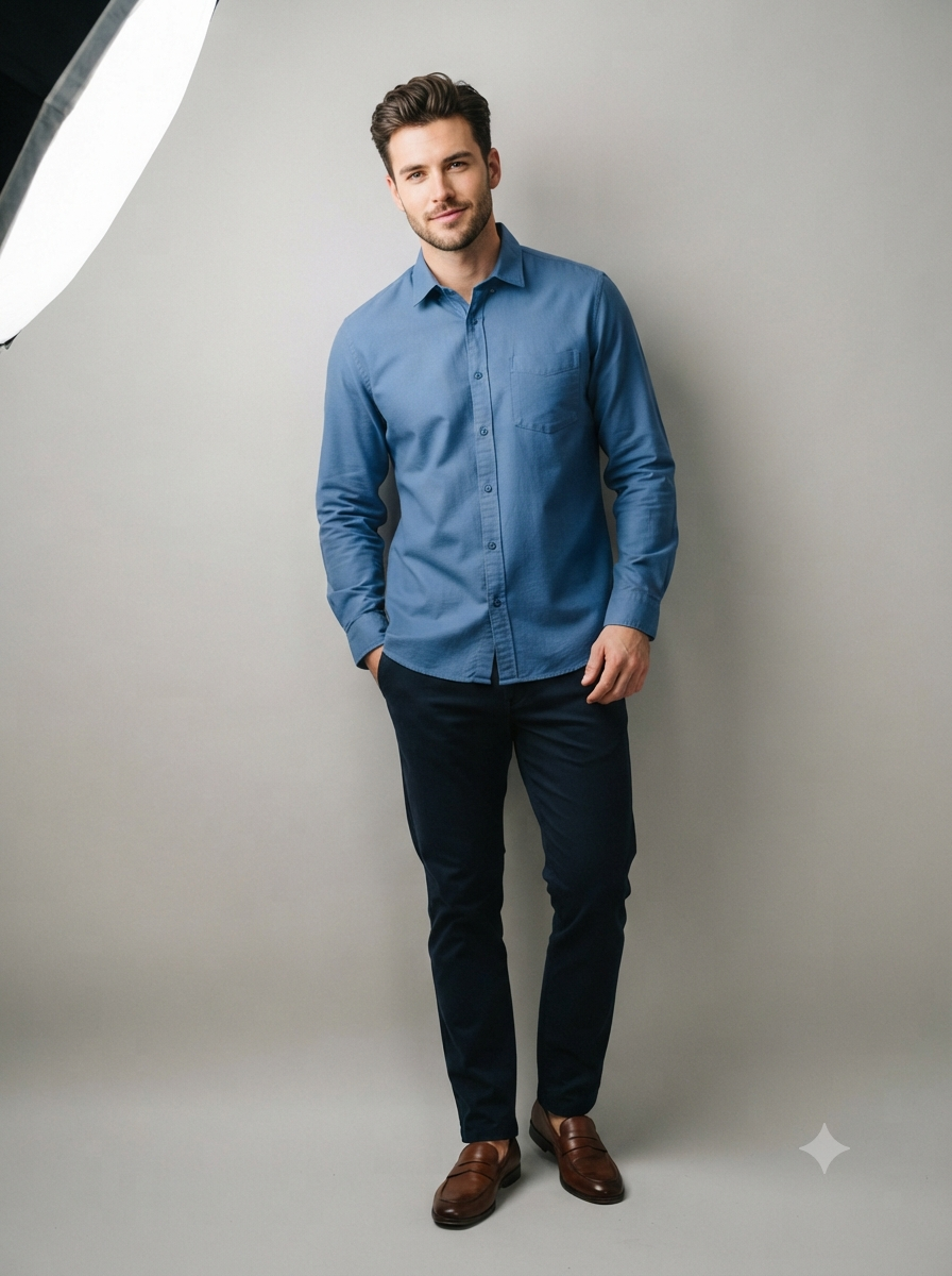 Slate Blue Solid Casual Shirt - Image 2