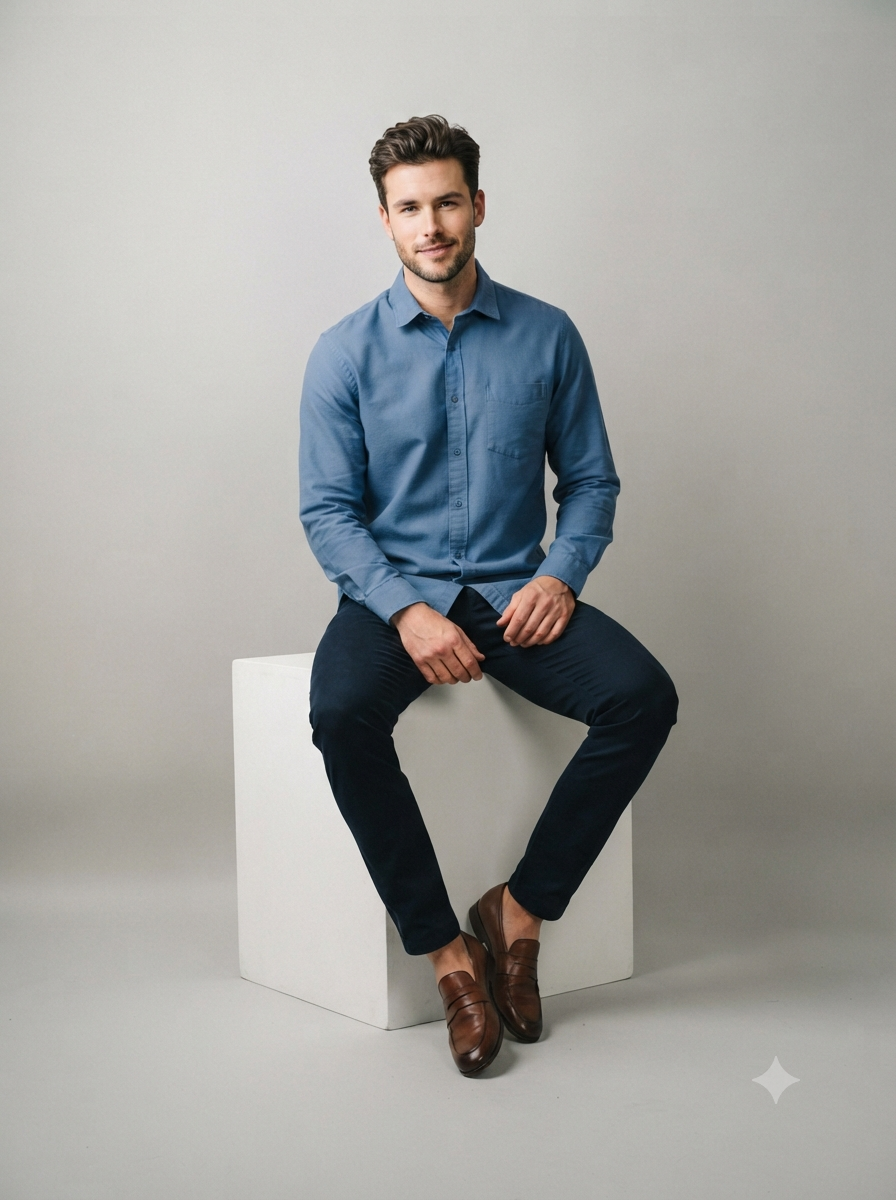 Slate Blue Solid Casual Shirt - Image 3