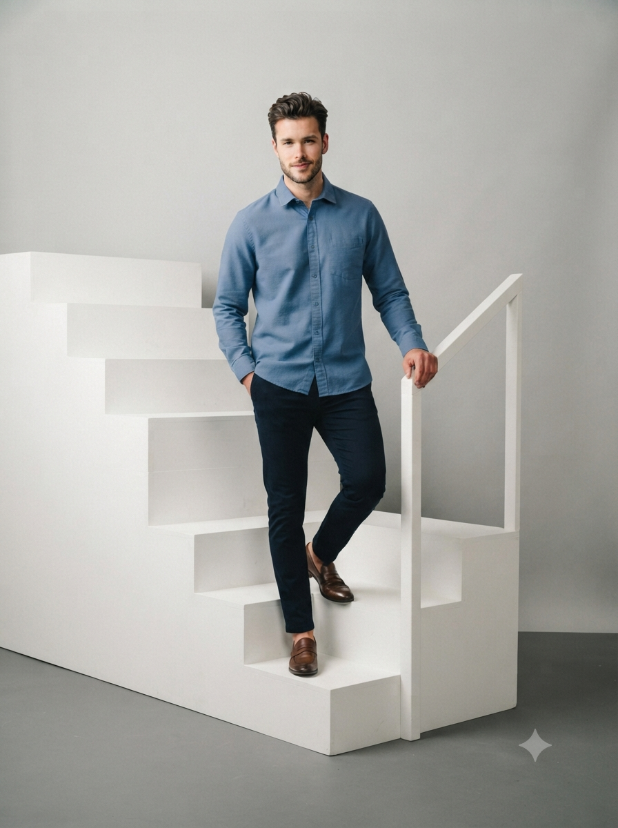 Slate Blue Solid Casual Shirt