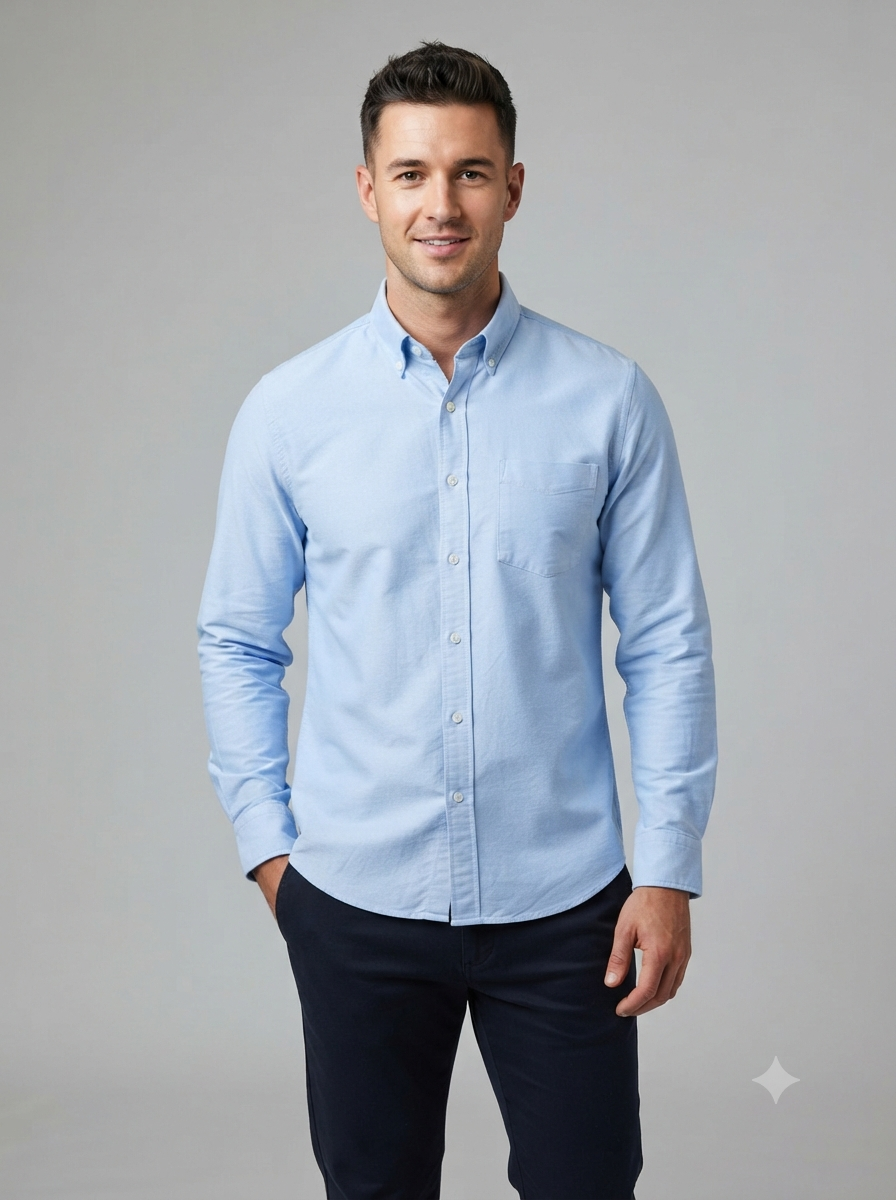 Ice Blue Solid Oxford Casual Shirt - Image 5