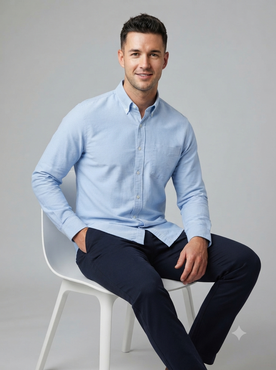 Ice Blue Solid Oxford Casual Shirt