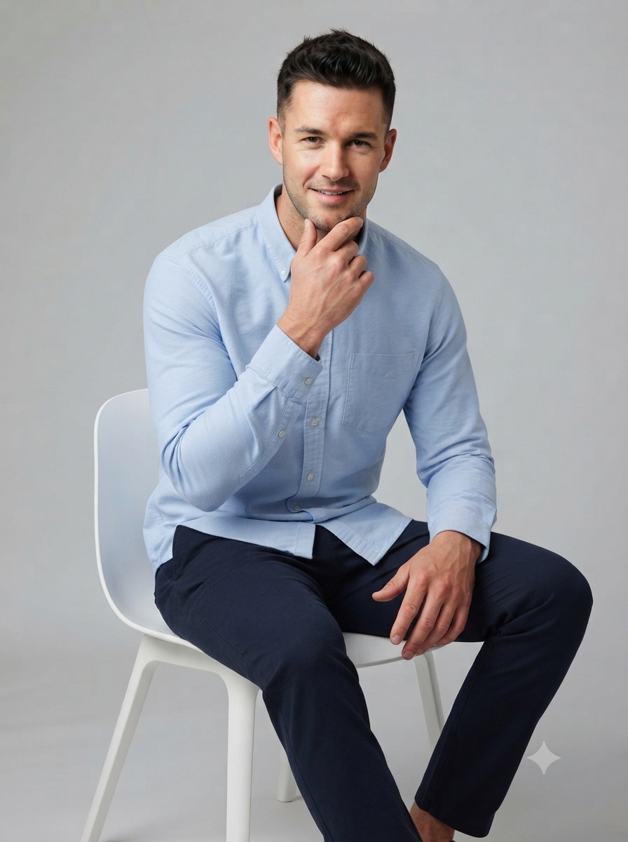 Ice Blue Solid Oxford Casual Shirt - Image 2
