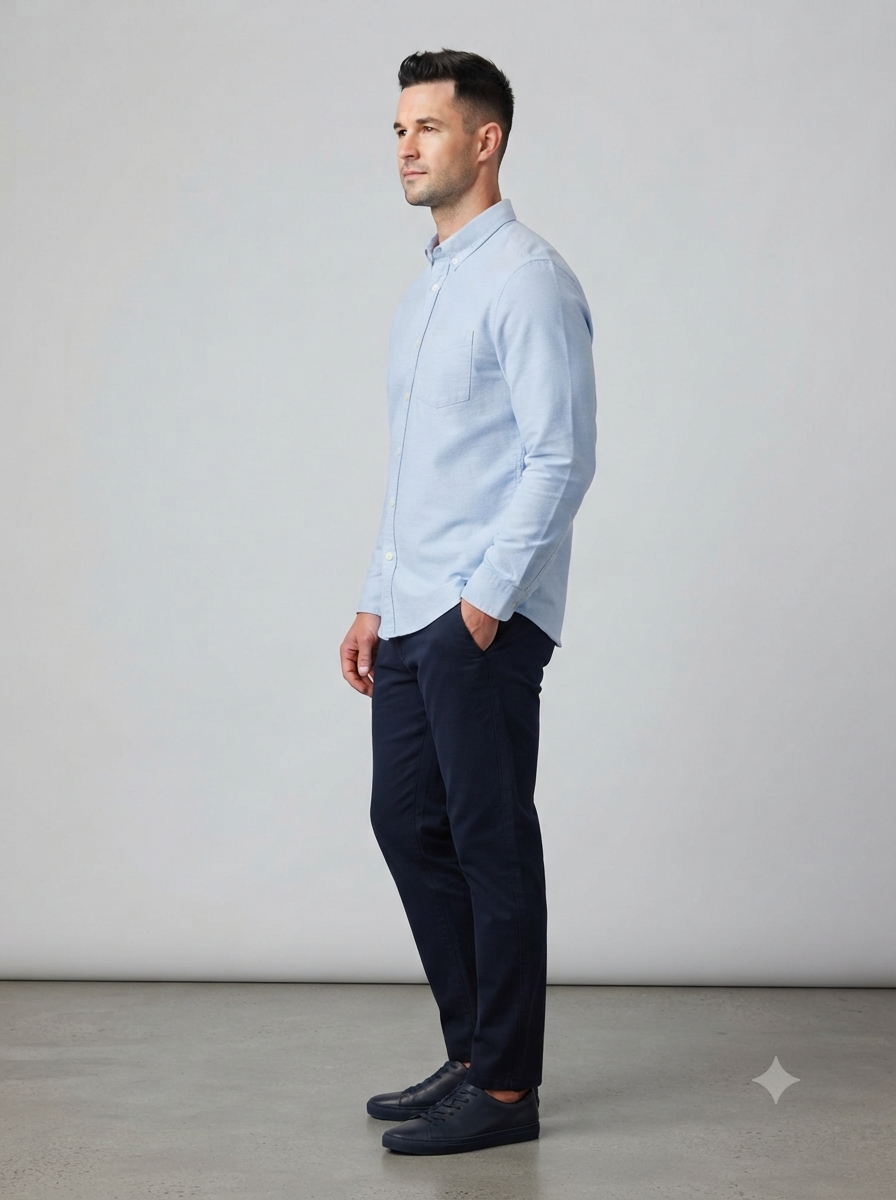 Ice Blue Solid Oxford Casual Shirt - Image 4