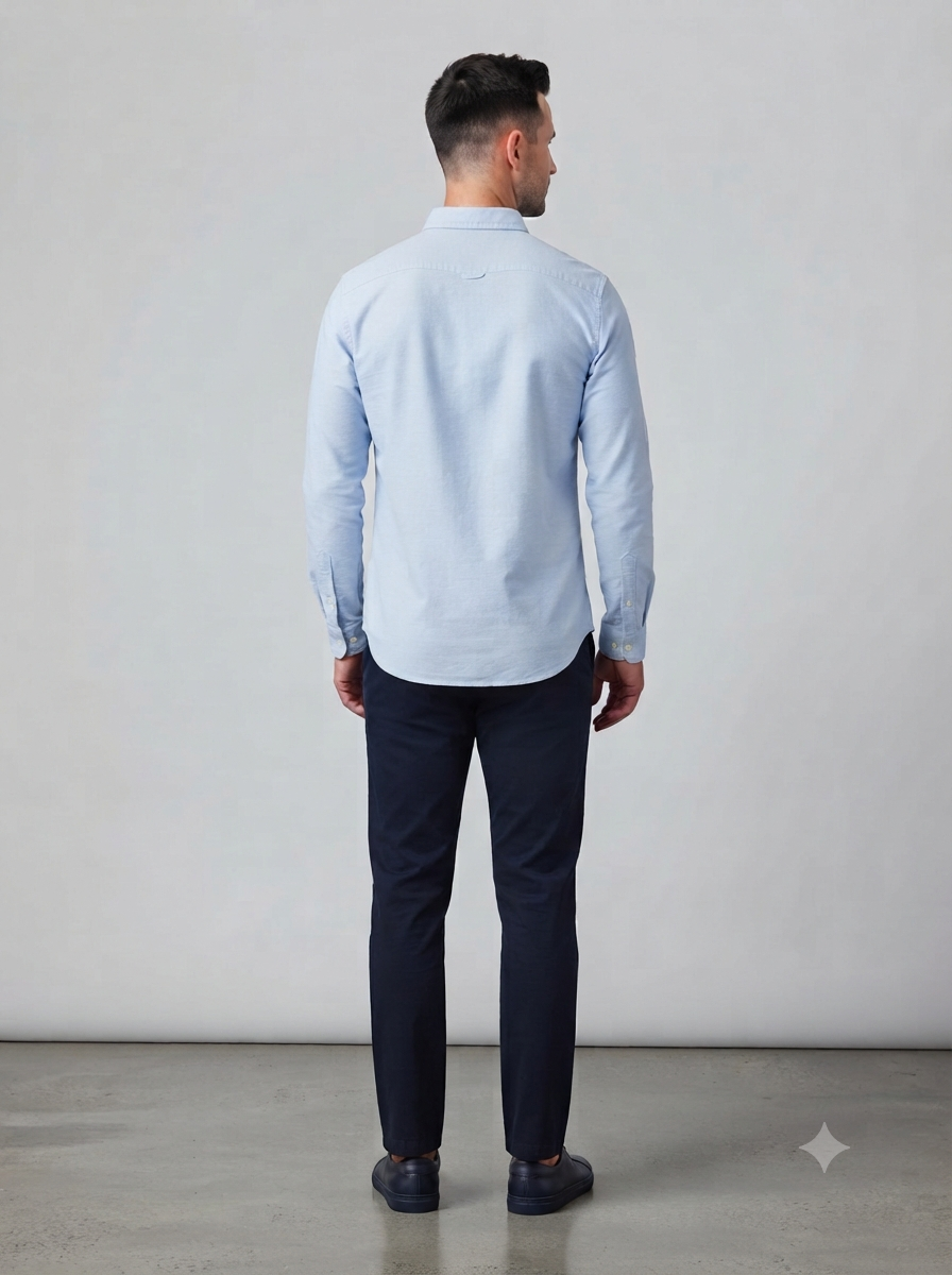 Ice Blue Solid Oxford Casual Shirt - Image 3
