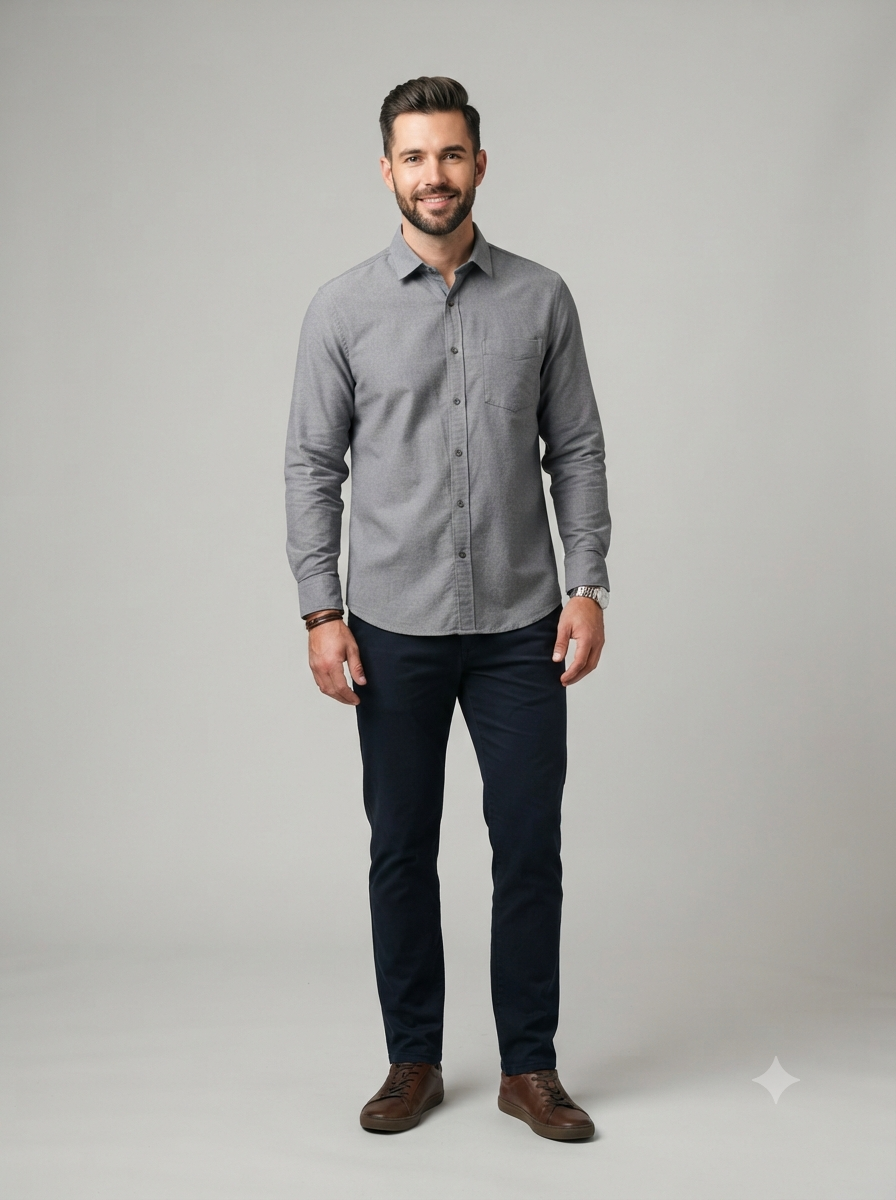 Men's Light Grey Solid Cotton Shirt - Image 6