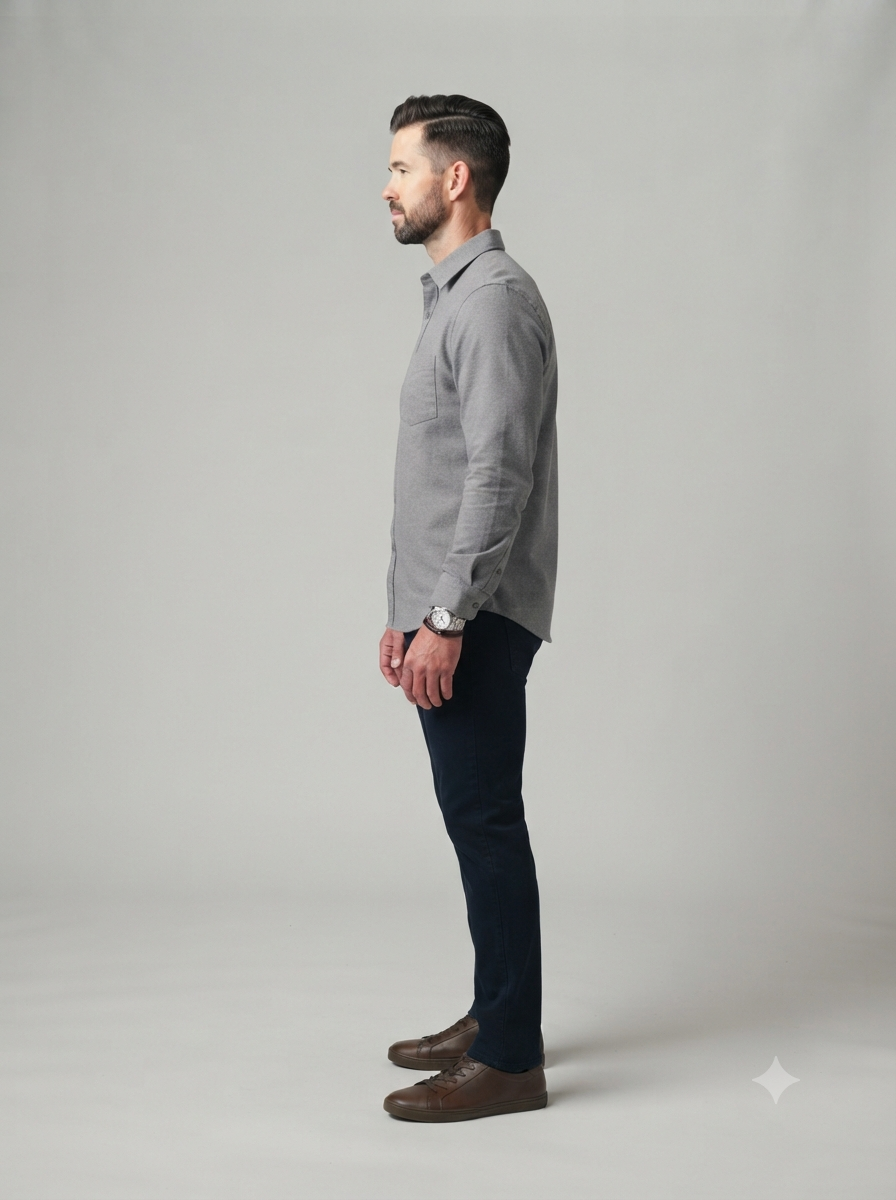 Men's Light Grey Solid Cotton Shirt - Image 4