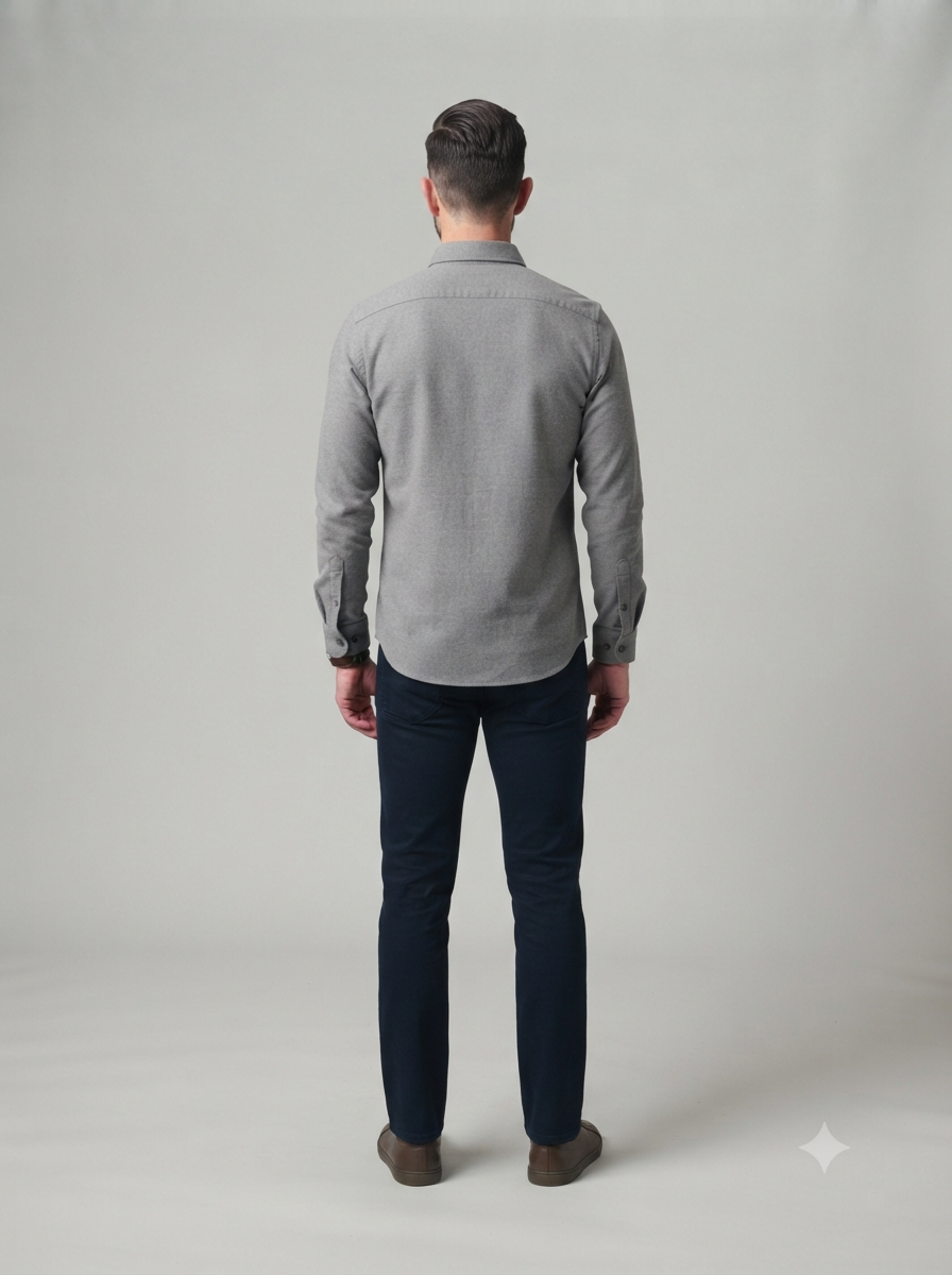 Men's Light Grey Solid Cotton Shirt - Image 3