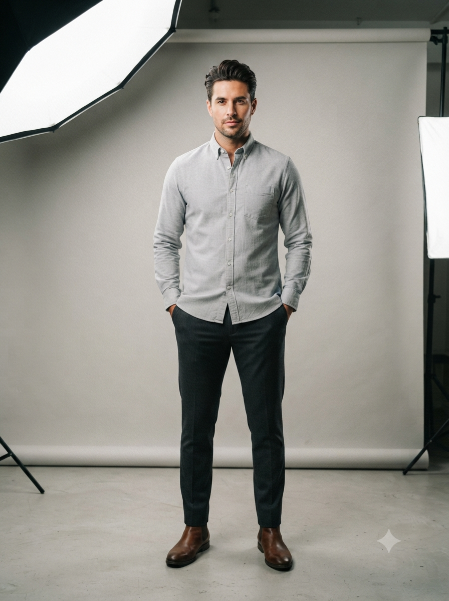 Men's Light Grey Solid Cotton Shirt